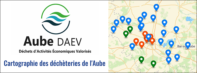 Découvrez la cartographie des déchèteries du département de l’Aube, réalisée par le Club d’Écologie Industrielle de l’Aube pour le compte de l’association Aube DAEV